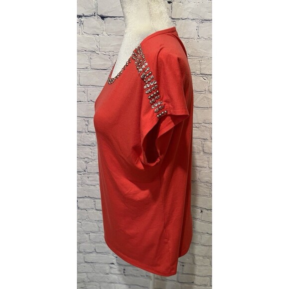 Ruby Rd. Women's short Sleeve Shirt Jeweled Neckline petite medium - Picture 4 of 7